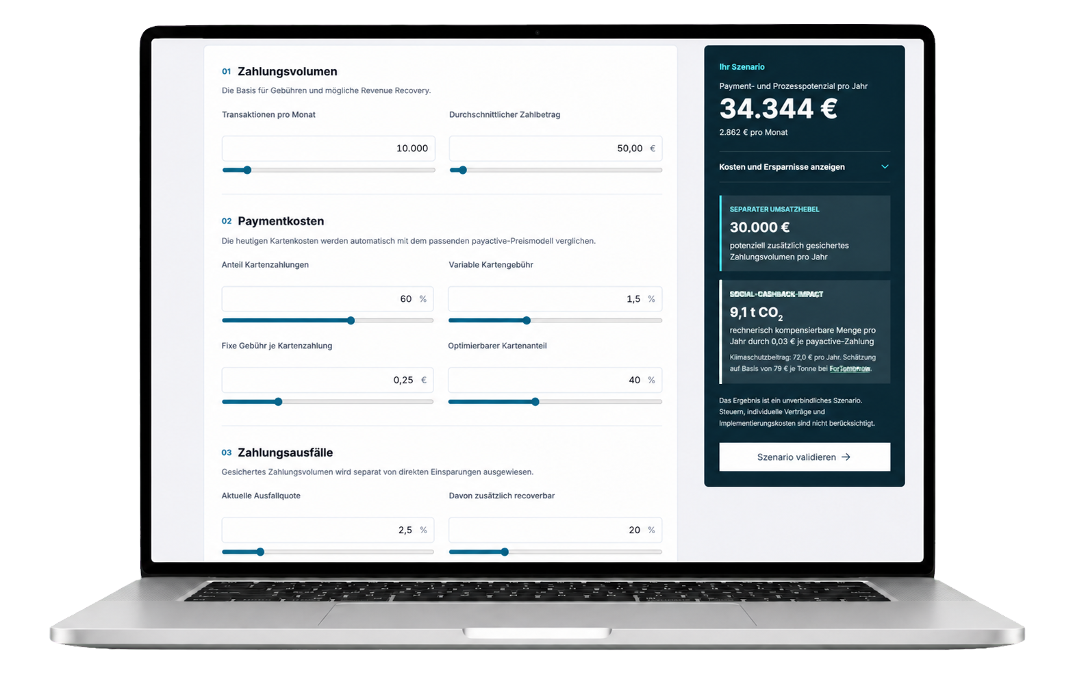 payactive Ersparnisrechner auf einem MacBook