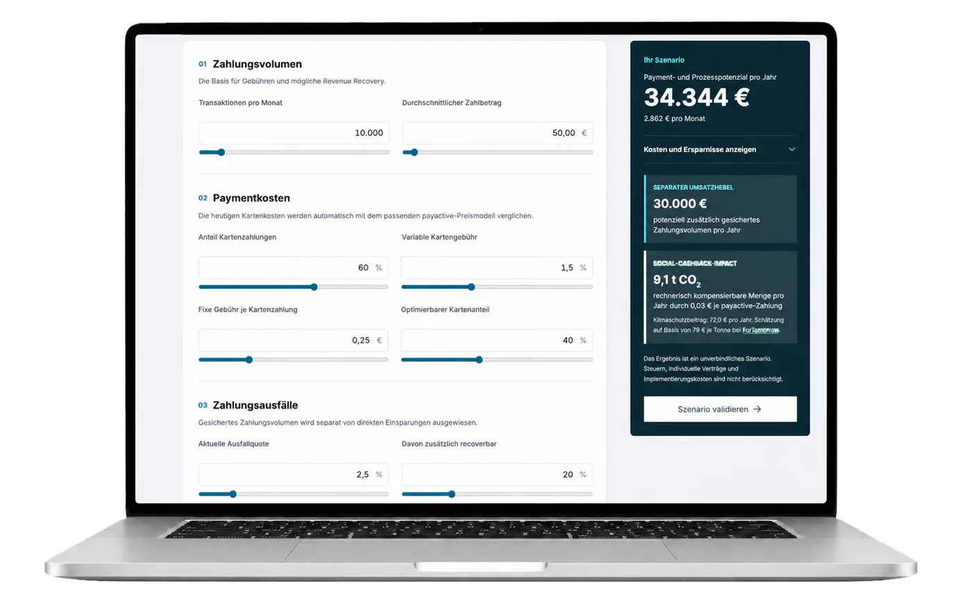 payactive Ersparnisrechner auf einem MacBook