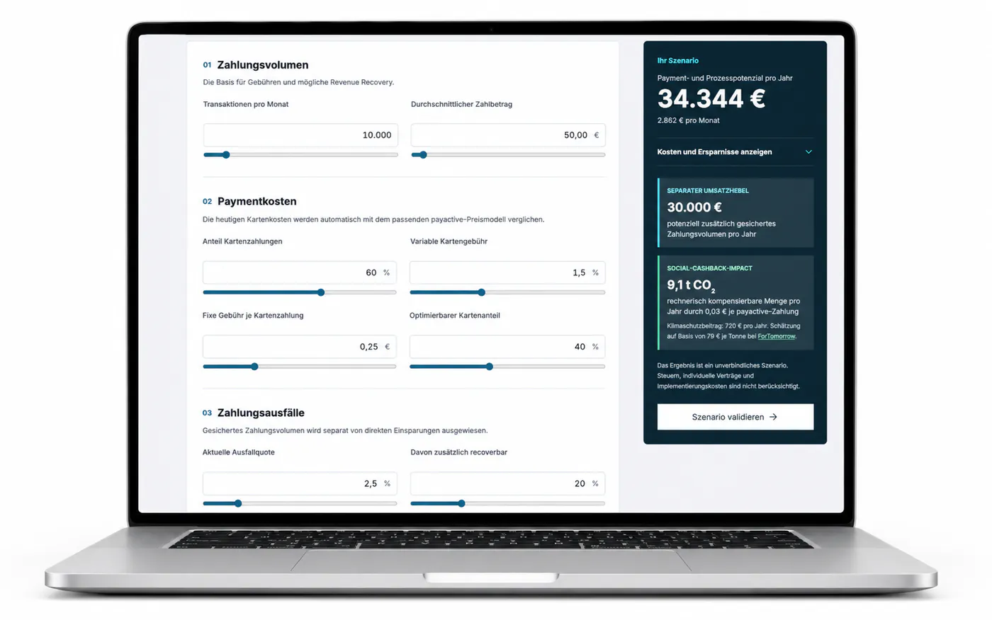 payactive Ersparnisrechner auf einem MacBook