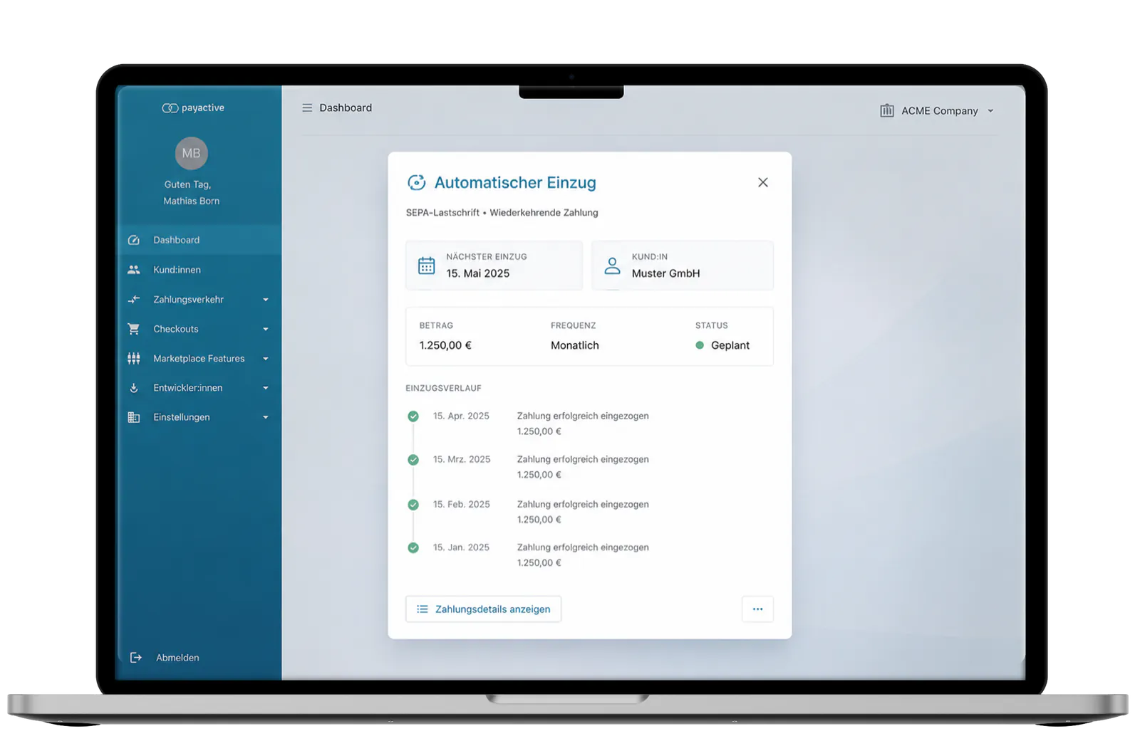 Automatischer SEPA-Einzug im payactive Portal