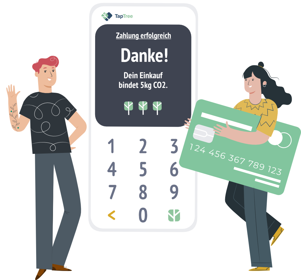 Illustration eines TapTree Kartenterminals bei erfolgreicher Zahlung